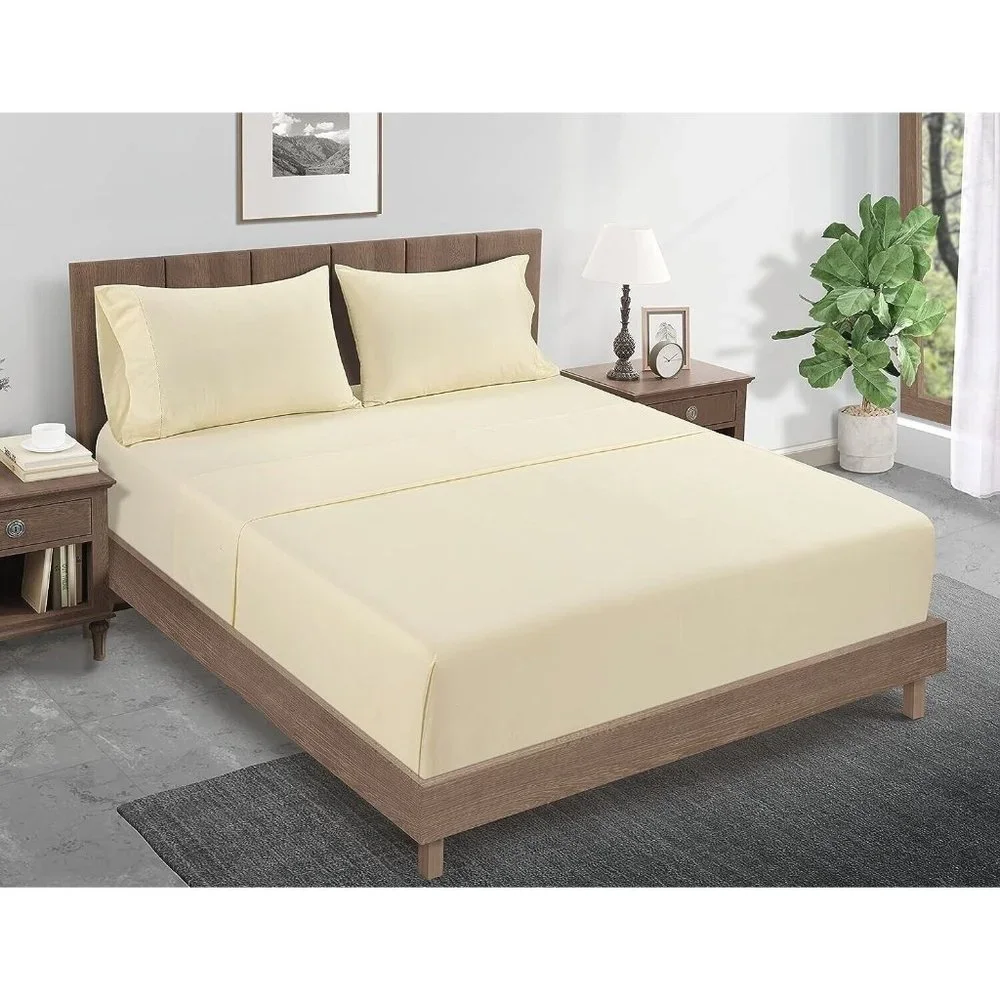 King Size 4 Piece 100% Organic Cotton Sheet Set Light Yellow Color